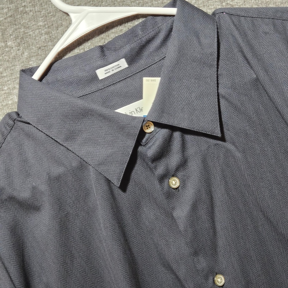 Calvin Klein Men's Herringbone Button Shirt Sz XL‎ Black Long Sleeve NWT